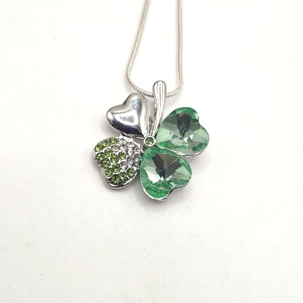 925 Silver Necklace W/ Clover Shamrock Pendant St. Patricks Day Birthday Gift